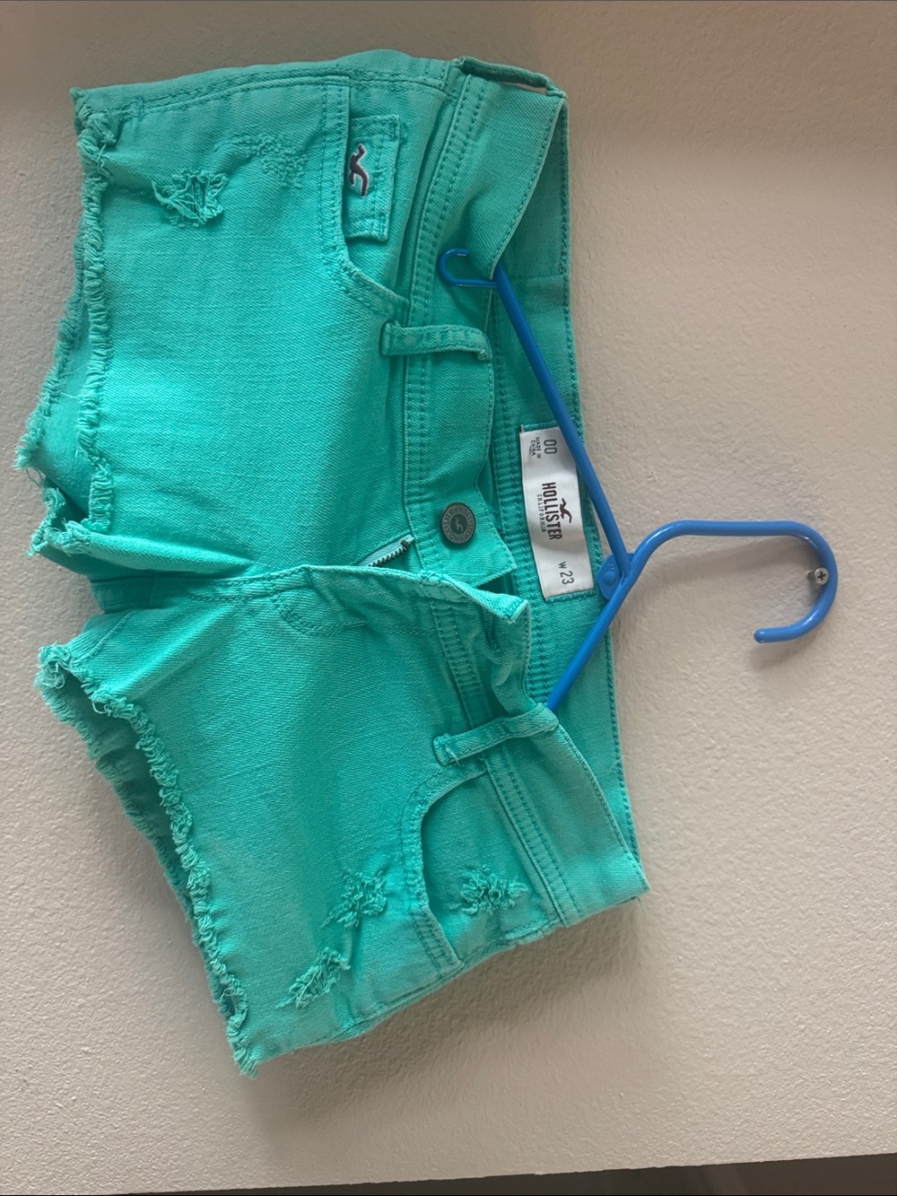 Hollister Bright Teal Distressed Denim Cutoff Shorts